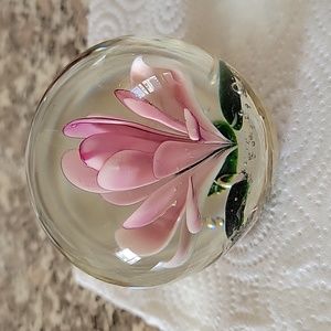 Handblown Flower Glass Paperweight